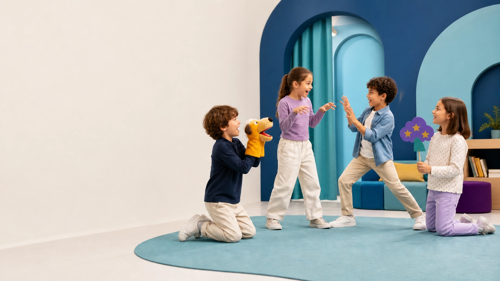 Niños expresándose con confianza a través del teatro y la creatividad