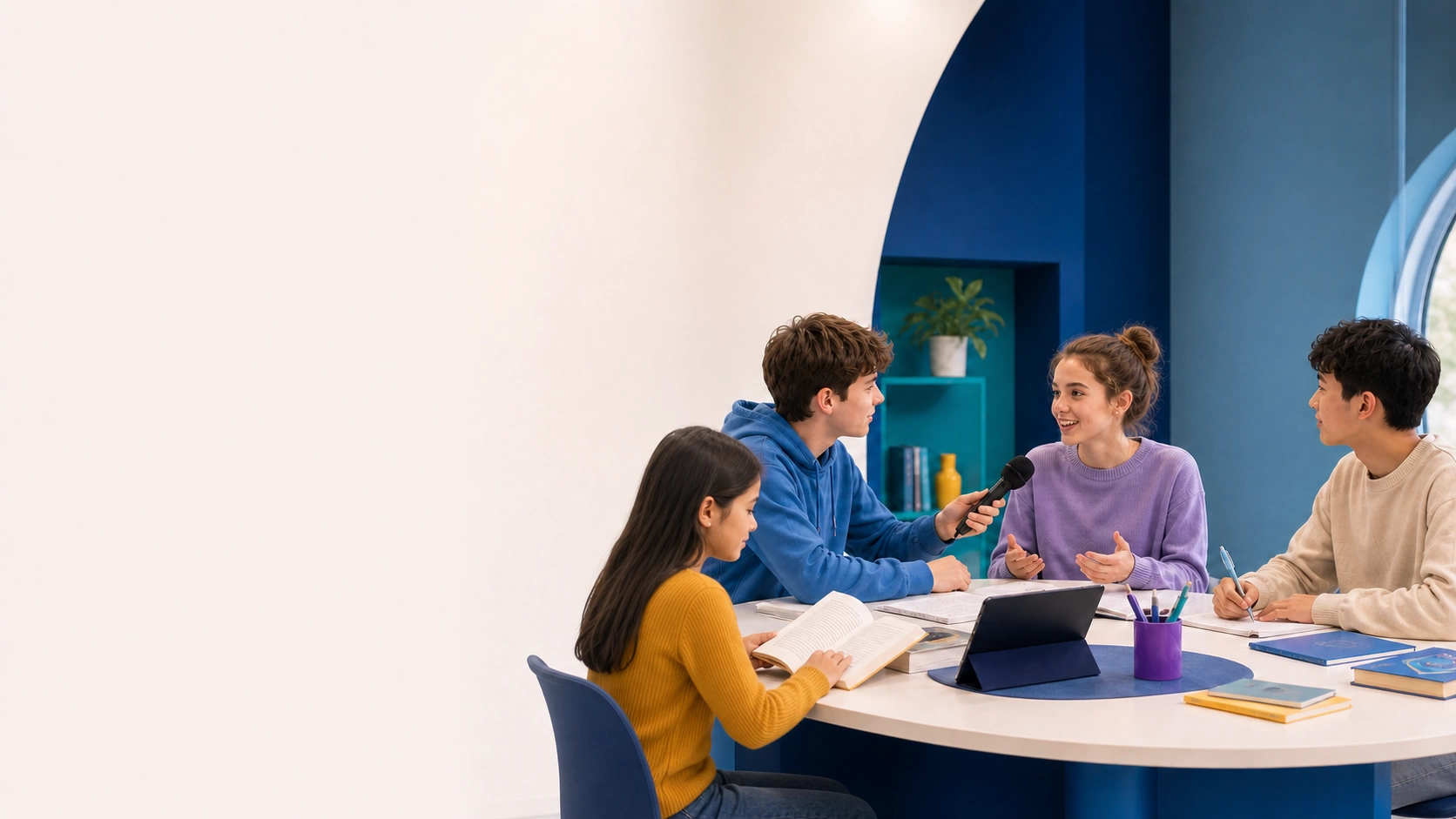 Estudiantes desarrollando speaking, listening, reading y writing con confianza